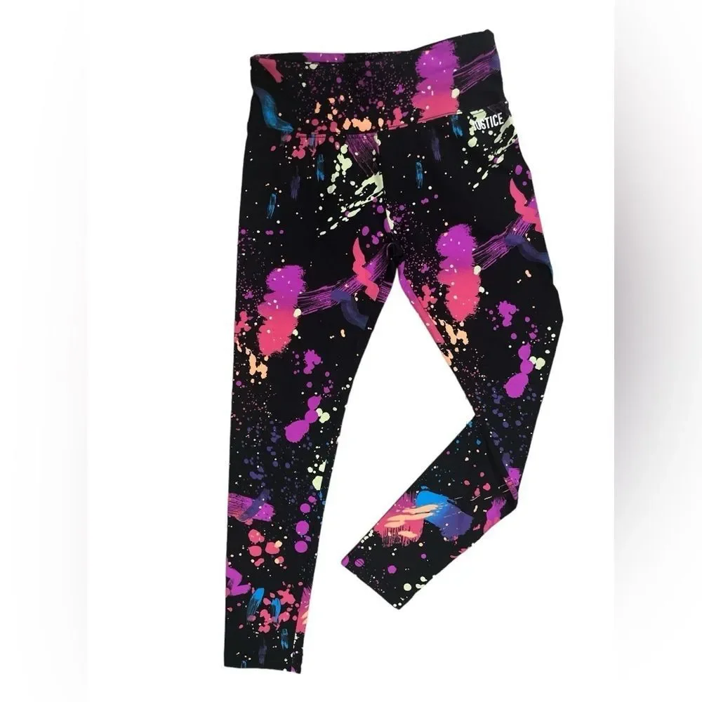 Justice Girls Athletic Paint Splatter Full Length Leggings